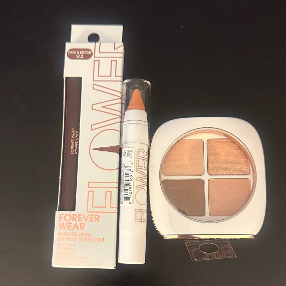 Flower Winged Eye Liner Quad Eyeshadow Palette & Under Eye Corrector set bundle
